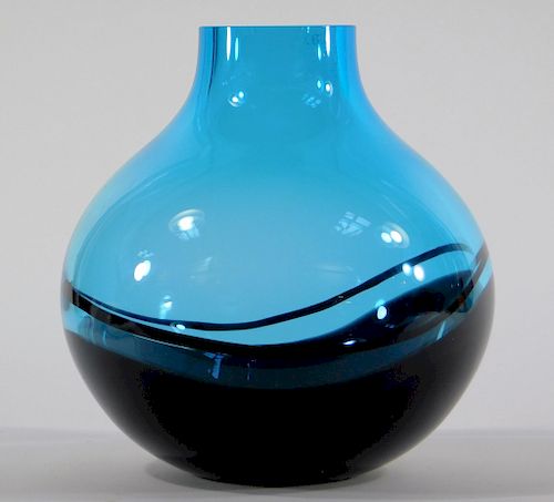 Seguso A.V. Murano Art Glass Globular Blue Vase