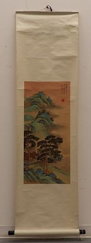 Japanese Meiji Period WC Landscape Scroll Painting