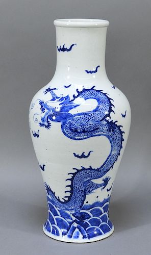 19C Chinese Blue & White Dragon Vase