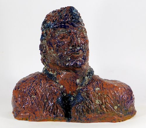 MCM Expressionist Glazed Terracotta Bust of a Man