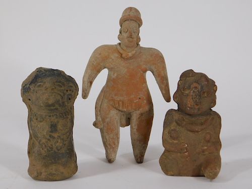 3 Ancient Pre Columbian Pottery Earthenware Figure