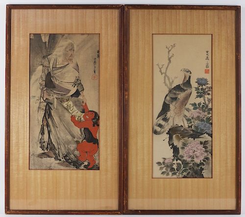 PR 19C Japanese Meiji Oni Falcon Woodblock Print