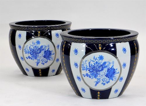 PR 19C European Blue & White Porcelain Jardenieres