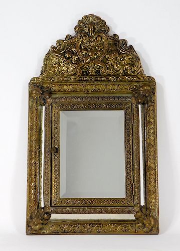 19C French Napoleon lll Repousse Brass Mirror