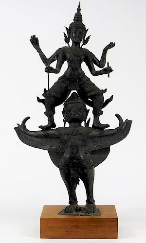 19C Thai SE Asian Buddha Garuda Bronze Figure