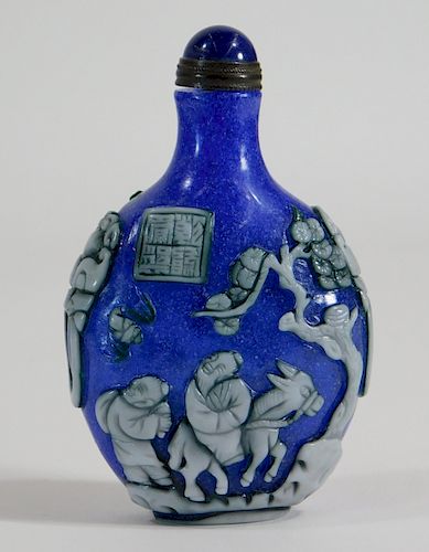Chinese Blue Snowflake Overlay Snuff Bottle