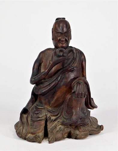 19C Japanese Carved Hardwood Seated Buddha
