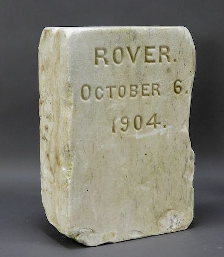 1904 White Marble Rover Pet Cemetery Gravestone