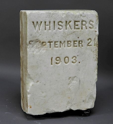 1903 White Marble Whiskers Cat Gravestone Marker