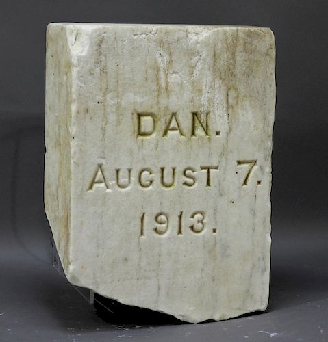 1913 White Marble Dan Pet Gravestone Marker