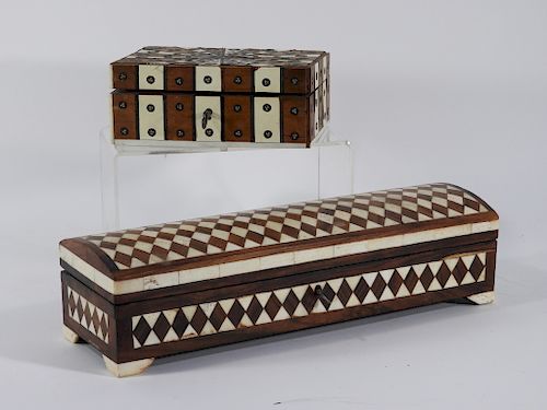 2PC 19C. Indo-Persian Wood Inlaid Box Group