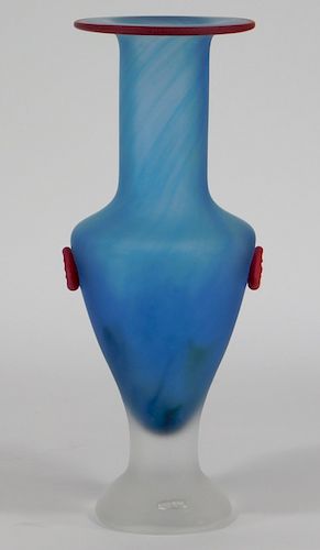Swedish Kosta Boda Blue & Red Art Glass Vase