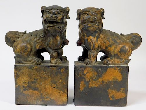 PR Chinese Ming Dynasty Gilt Bronze Foo Dog Seals