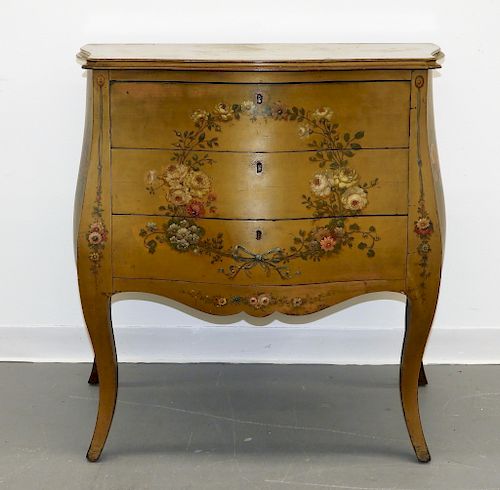 C.1900 French Provincial Hand Painted Bombe Chest