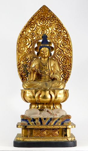 LG Japanese Meiji Gilt Lacquer Seated Buddha