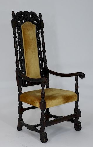 17C English Historic William Penn Oak Arm Chair