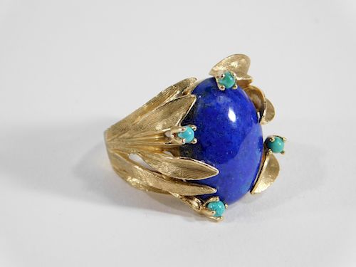Euro Art Deco 14K Lapis Lazuli Turquoise Ring