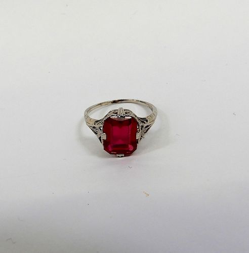 Art Deco 14K White Gold Ruby Lady's Ring