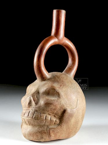 Moche Pottery Stirrup Vessel - Skull Form