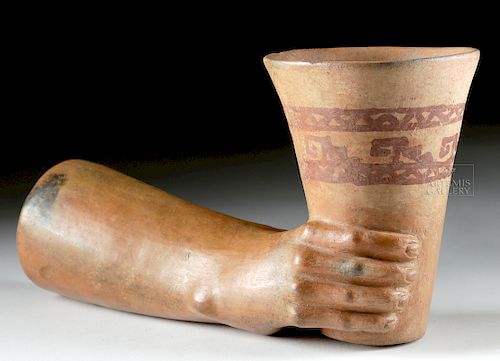 Moche Pottery Kero - Arm Holding Kero