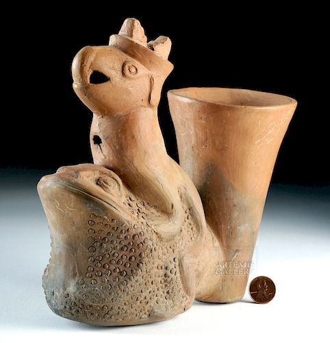 Sican Pottery Whistling Vessel - Parrot & Frog