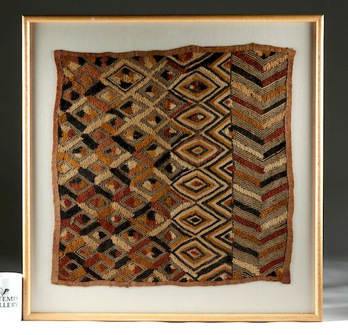 Exhibited Framed African Kuba Cloth Panel