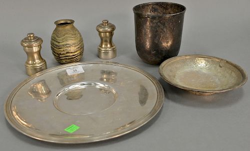 Lot of silver and silver plate. vase: ht. 4 1/4 in. 
Provenance: Estate of Kenneth Jay Lane