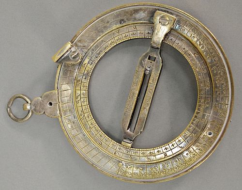 Universal Equinoctial Ring Dial, rare instrument used to determine time of day, silver plated with Arabic writing. dia. 4 3/4 in. 
P...