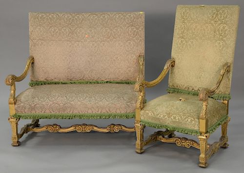 Two piece lot to include Louis XIV style loveseat and armchair. lg. 58 in.