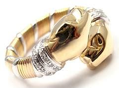CARTIER Panther Panthere 18k Tri-Color Gold Diamond Band Ring
