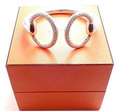 Hermes Nausicaa 18K White Gold Diamond Horsebit Cuff Bangle Bracelet