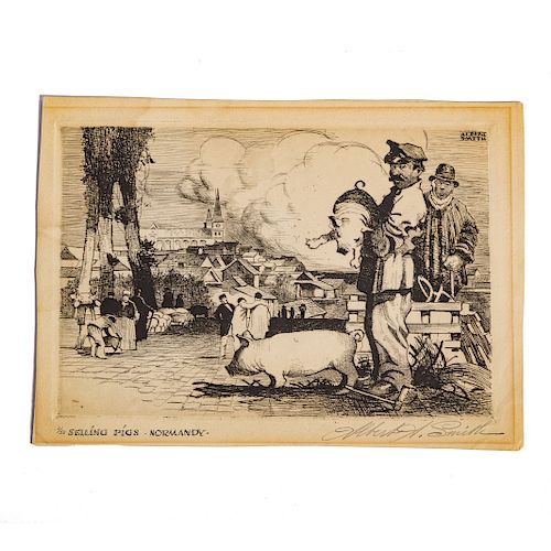 Albert A. Smith. "Selling Pigs..." etching