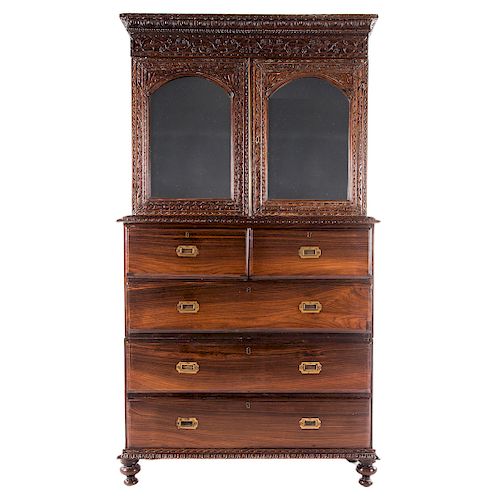 British Colonial carved rosewood cabinet