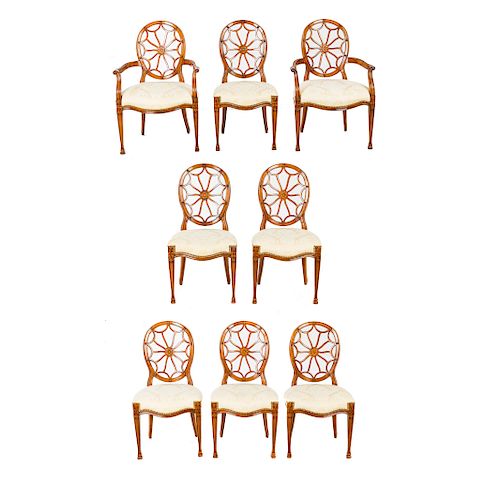 Eight John Widdicomb walnut finish dining chairs