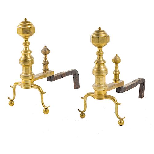 Pair Federal style brass andirons