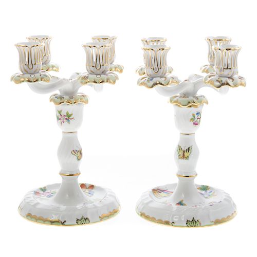 Pair Herend porcelain four-light candelabra