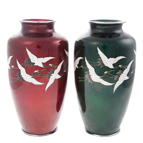 Two Japanese Ginbari cloisonne enamel vases