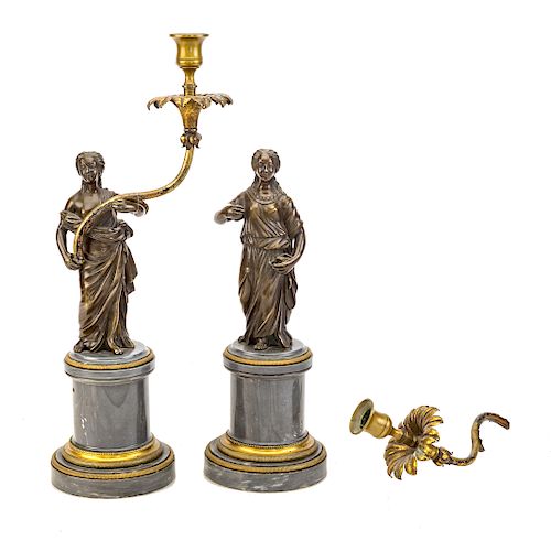 Pair French Empire style bronze candleholders