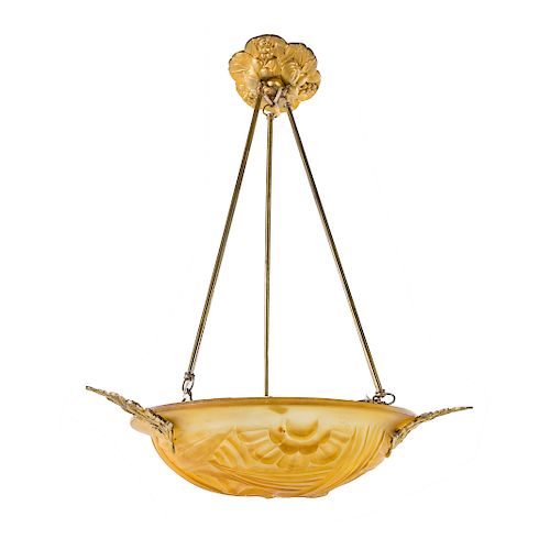 Degue molded amber glass hanging light fixture