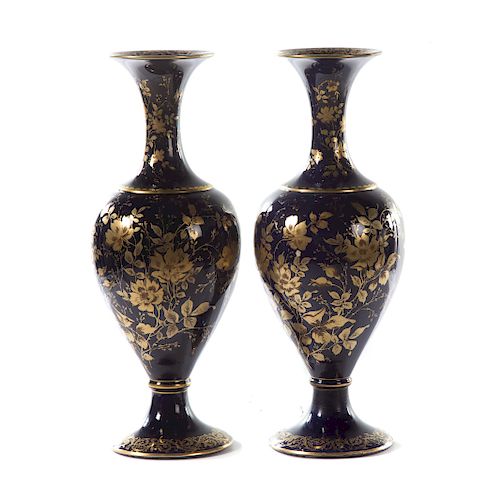 Pair English cobalt porcelain vases