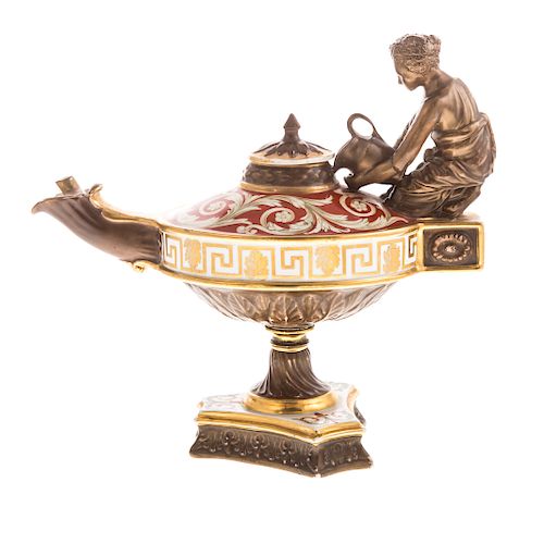 English porcelain vestal oil lamp