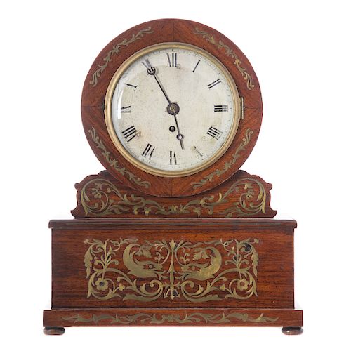 George IV brass inlaid rosewood mantel clock