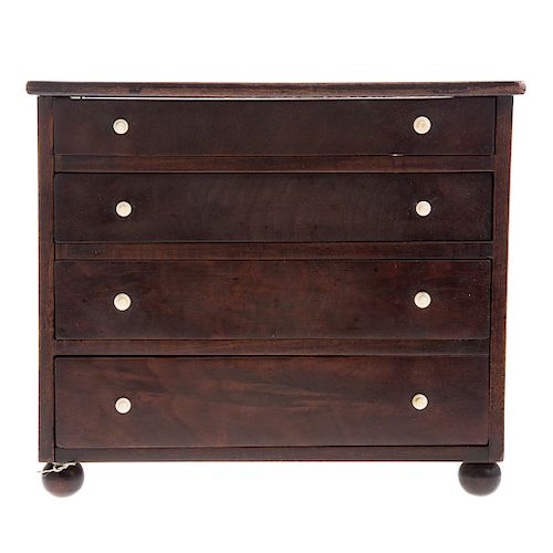 American Classical inlaid wood miniature chest
