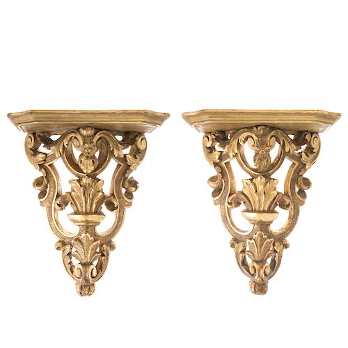 Pair Rococo style giltwood wall brackets
