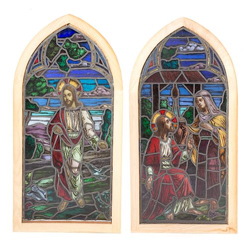 Two religious themed stained glass windows