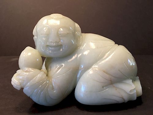 ANTIQUE Chinese Large White Jade Boy, late 19th Century.