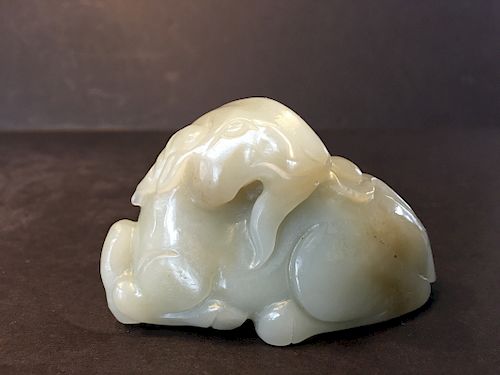 ANTIQUE Chinese Large Celadon White Jade Sheep, 19th century