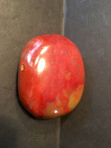 OLD Chinese OX Blood Stone/red Jade Pebble, 3" x 2 1/2" x 1 1/2"