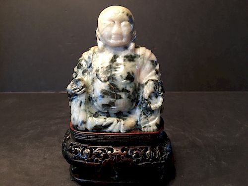 OLD Chinese Soup Stone Lohan on Stand,  4 1/4" high, 19th century