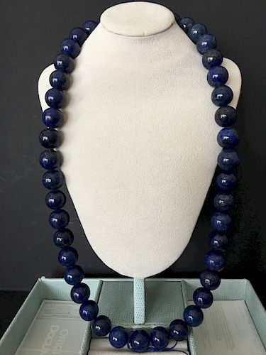 OLD Chinese Lapis Bead (each bead 20mm) Necklace, 30" total 